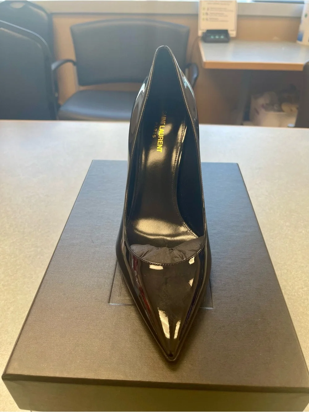 YSL Opyum Black Patent Leather Pointed-Toe Pumps {BRAND NEW, SIZE 12, 85MM} - Picture 3 of 7